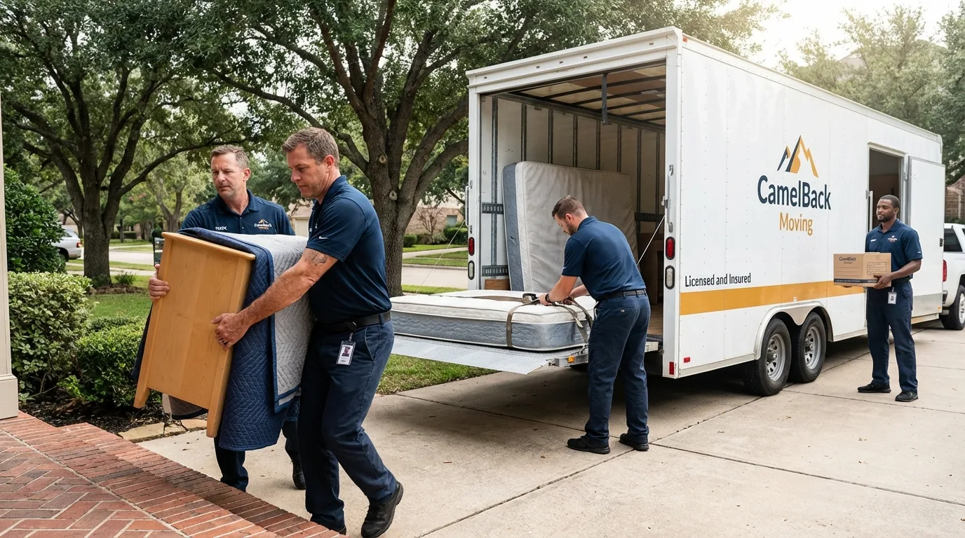 Crew loading residential truck for cross-state move from Warroad, MN