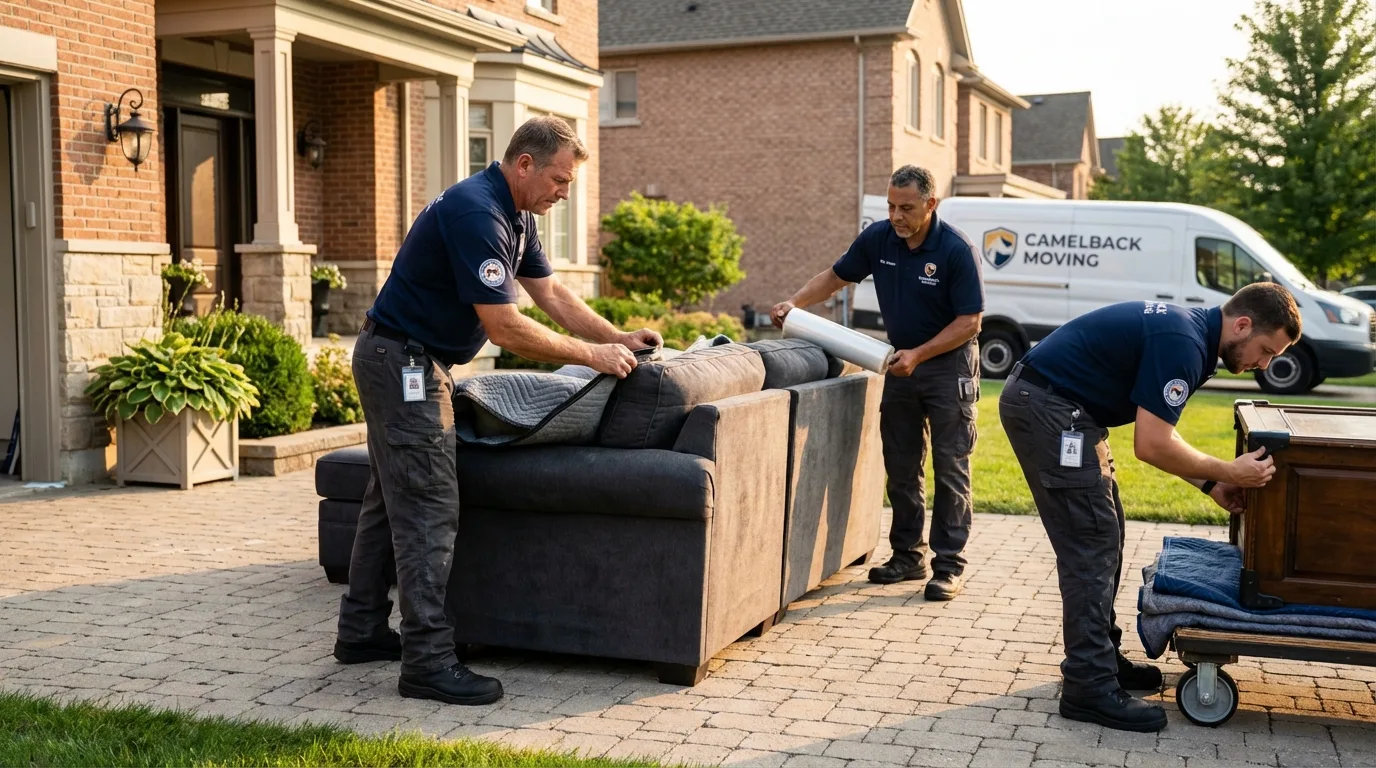 Large estate moving crew wrapping furniture in Warroad, MN